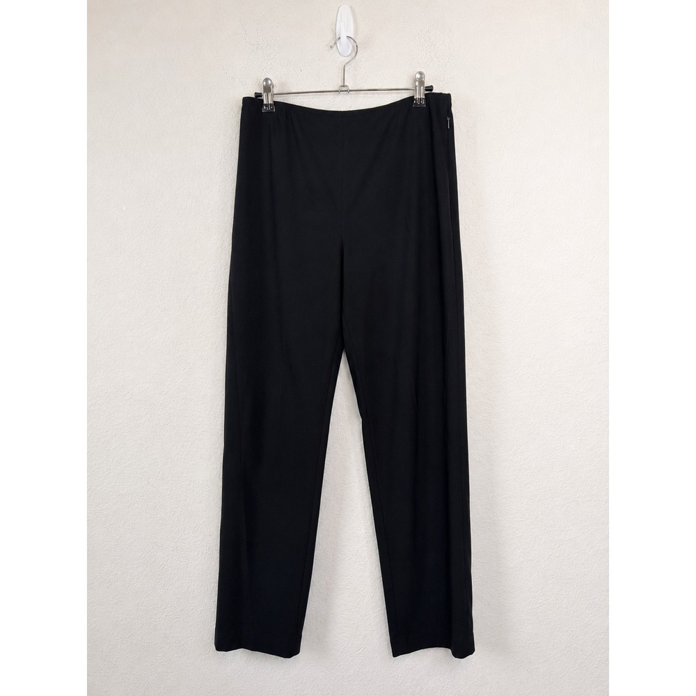 Eileen Fisher Black Straight Leg Pants Sz L Side Zip Minimalist Career Stretch